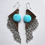 Turquoise and Leather Earring w/Chainmail Fringe