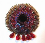 Red Bead Embroidered Pendant with Drops