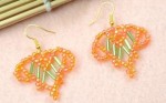 Bugle Beaded Orange Heart Earrings