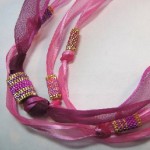 Beaded Bead Spring Ribbon Necklace